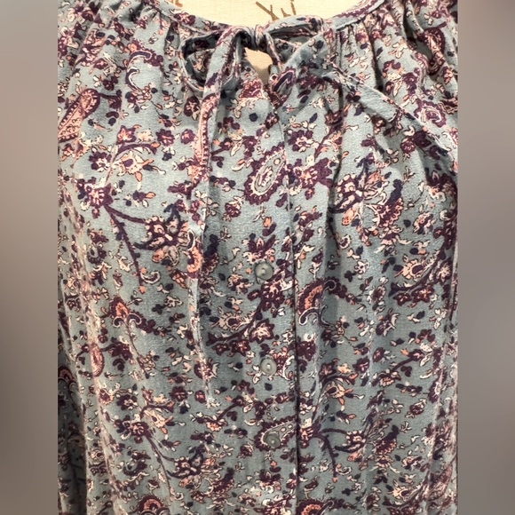Lucky Brand Blue w/ Purple Floral, Boho Peasant Blouse- size L - Picture 9 of 13